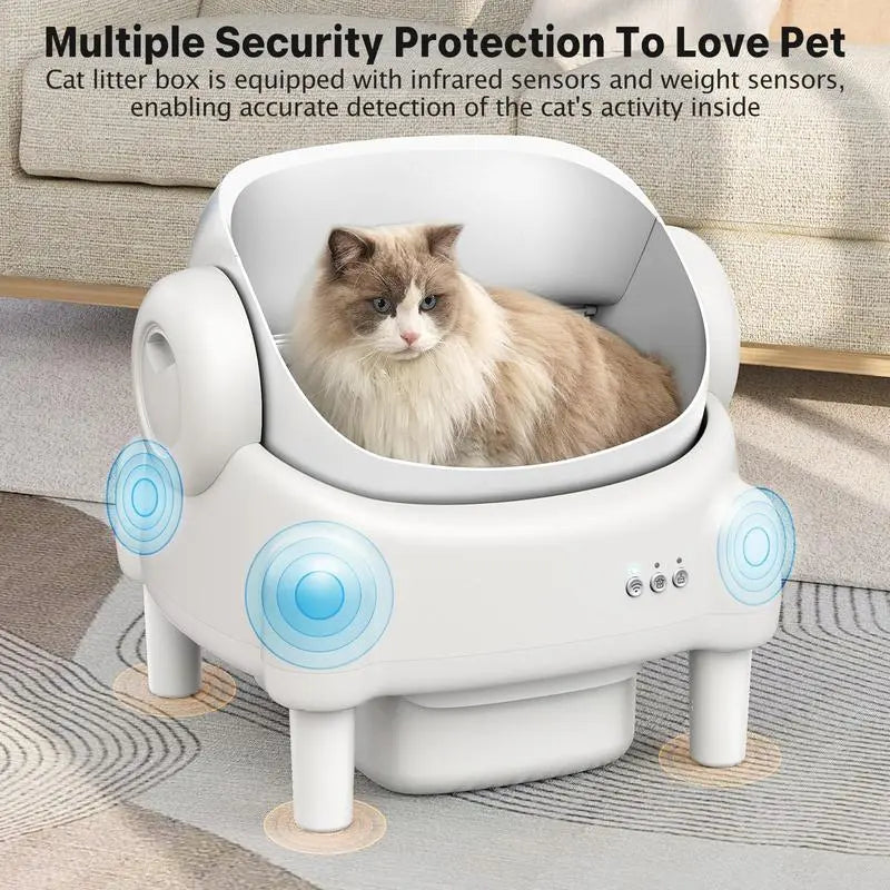 ECORUI Self Cleaning Litter Box Open Top Automatic with App Control for Multiple Cats Safety Sensors Protection Cream White 16.5"X16.5" Entrance 10.5L Compartment