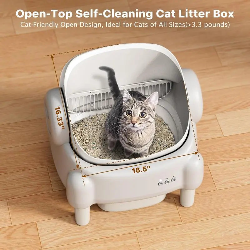 ECORUI Self Cleaning Litter Box Open Top Automatic with App Control for Multiple Cats Safety Sensors Protection Cream White 16.5"X16.5" Entrance 10.5L Compartment