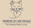 Logo for a premium cat care package with a cat and heart design on a beige background.